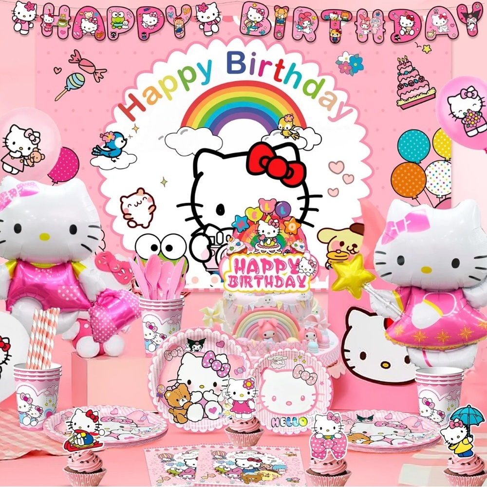 124 Pieces Hello Kitty Birthday Party Decorations Birthday Party Supplies
